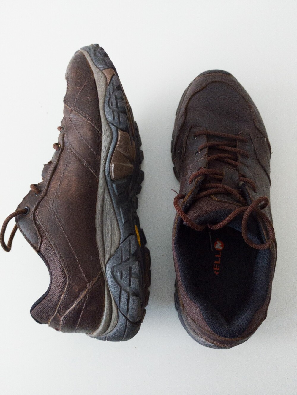 Merrell Moab Adventure Lace Dark Earth Brown Leather Hiking Shoes Men's Size 9.5